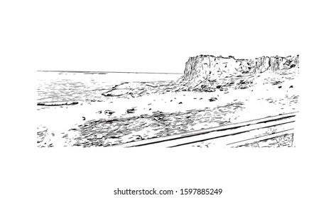 Building view with landmark of Sicily, the largest Mediterranean island, is just off the "toe" of Italy's "boot." Hand drawn sketch illustration in vector.