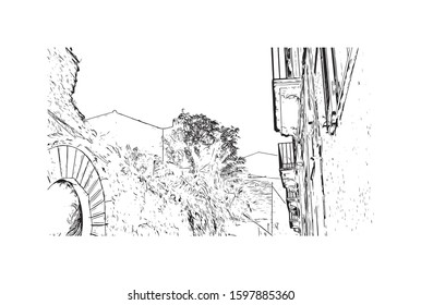 Building view with landmark of Sicily, the largest Mediterranean island, is just off the 