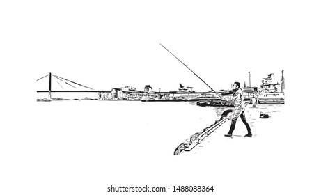 Building view with landmark of Stavanger is a city in southwestern Norway. Hand drawn sketch illustration in vector.