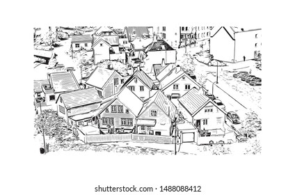 Building view with landmark of Stavanger is a city in southwestern Norway. Hand drawn sketch illustration in vector.
