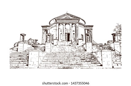 Building view with landmark of Stuttgart, capital of southwest Germany’s Baden- Wurttemberg state, is known as a manufacturing hub. Hand drawn sketch illustration in vector.