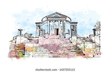 Building view with landmark of Stuttgart, capital of southwest Germany’s Baden- Wurttemberg state, is known as a manufacturing hub. Watercolor splash with Hand drawn sketch illustration in vector.
