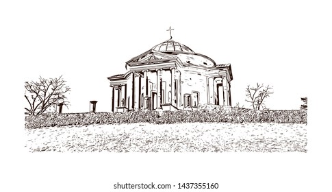 Building view with landmark of Stuttgart, capital of southwest Germany’s Baden- Wurttemberg state, is known as a manufacturing hub. Hand drawn sketch illustration in vector.