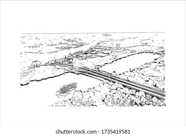 Building view with landmark of Tartu is a city in eastern Estonia. It’s known for the prestigious, 17th-century University of Tartu. Hand drawn sketch illustration in vector.