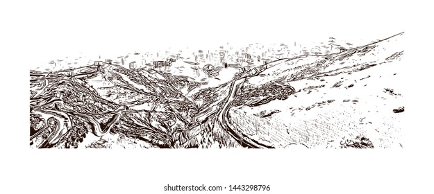 Building view with landmark of Tehran is the capital of Iran, in the north of the country. hand drawn sketch illustration in vector.