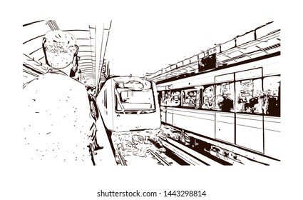 Building view with landmark of Tehran is the capital of Iran, in the north of the country. hand drawn sketch illustration in vector.