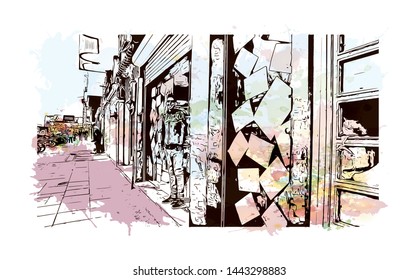 Building view with landmark of Tehran is the capital of Iran, in the north of the country. hand drawn sketch illustration in vector.
