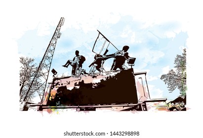 Building view with landmark of Tehran is the capital of Iran, in the north of the country. hand drawn sketch illustration in vector.