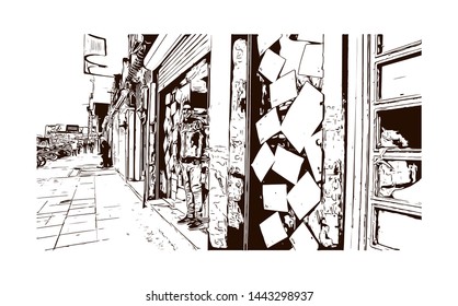 Building view with landmark of Tehran is the capital of Iran, in the north of the country. hand drawn sketch illustration in vector.