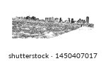 Building view with landmark of Tel Aviv, a city on Israel’s Mediterranean coast. Hand drawn sketch illustration in vector.
