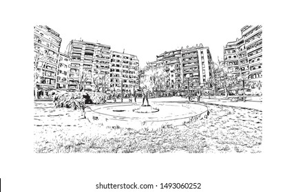 Building view with landmark of Thessaloniki is a Greek port city on the Thermaic Gulf of the Aegean Sea. Hand drawn sketch illustration in vector.