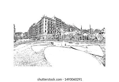 Building view with landmark of Thessaloniki is a Greek port city on the Thermaic Gulf of the Aegean Sea. Hand drawn sketch illustration in vector.