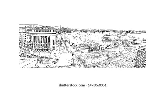 Building view with landmark of Thessaloniki is a Greek port city on the Thermaic Gulf of the Aegean Sea. Hand drawn sketch illustration in vector.