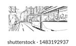 Building view with landmark of Timisoara is a city in western Romania, known for Secessionist architecture. Hand drawn sketch illustration in vector.
