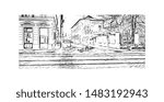 Building view with landmark of Timisoara is a city in western Romania, known for Secessionist architecture. Hand drawn sketch illustration in vector.