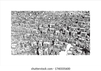 Building view with landmark of Trieste is the capital city of the Friuli Venezia Giulia region in northeast Italy. Hand drawn sketch illustration in vector.
