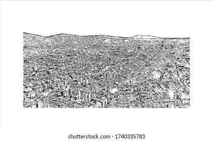 La ciudad capital de la región de Friuli Venezia Giulia, en el noreste de Italia, ofrece vistas panorámicas a Trieste. Dibujo a mano de ilustración de esbozo en vector.