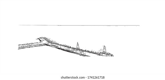 Building view with landmark of Varna is the third-largest city in Bulgaria. Hand drawn sketch illustration in vector.