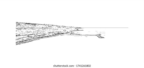 Vista de edificios con punto de referencia de Varna es la tercera ciudad más grande de Bulgaria. Dibujo a mano de ilustración de esbozo en vector.