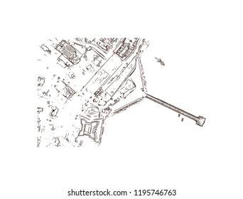Building view with landmark of Venezuela is a country on the northern coast of South America with diverse natural attractions. Hand drawn sketch illustration in vector.