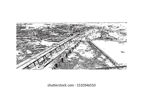 Building view with landmark of Virginia, a southeastern U.S. state, stretches from the Chesapeake Bay to the Appalachian Mountains. Hand drawn sketch illustration in vector.