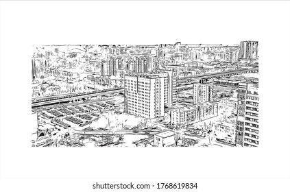Die Stadt Stalingard ist eine Stadt im Südwesten Russlands. Hand ertränkt Sketch-Illustration in Vektorgrafik.