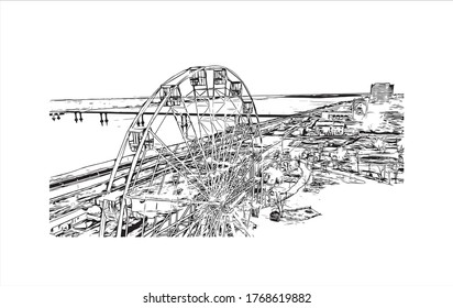 Building view with landmark of Vogograd formerly Stalingard is a city in southwest russia. Hand drown sketch illustration in vector.