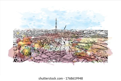 Die Stadt Stalingard ist eine Stadt im Südwesten Russlands. Aquarellspritzer mit handgeerzter Skizzengrafik in Vektorgrafik.
