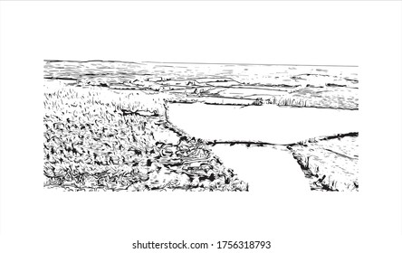 Building view with landmark of Waterford, a seaport in southeast Ireland, is the country’s oldest city. Hand drawn sketch illustration in vector.