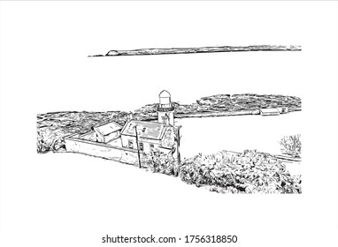 Building view with landmark of Waterford, a seaport in southeast Ireland, is the country’s oldest city. Hand drawn sketch illustration in vector.
