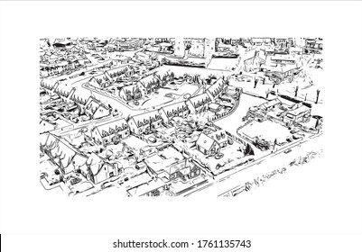 Building view with landmark of Wexford is a town in southeast Ireland, at the mouth of the River Slaney. Hand drawn sketch illustration in vector.