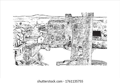 Building view with landmark of Wexford is a town in southeast Ireland, at the mouth of the River Slaney. Hand drawn sketch illustration in vector.