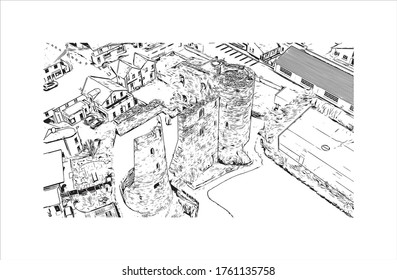 Building view with landmark of Wexford is a town in southeast Ireland, at the mouth of the River Slaney. Hand drawn sketch illustration in vector.