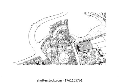 Building view with landmark of Wexford is a town in southeast Ireland, at the mouth of the River Slaney. Hand drawn sketch illustration in vector.