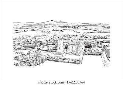 Building view with landmark of Wexford is a town in southeast Ireland, at the mouth of the River Slaney. Hand drawn sketch illustration in vector.