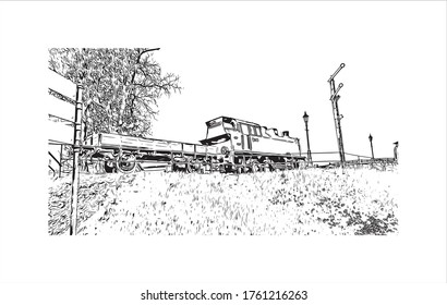 Building view with landmark of Wieliczka is a town near Krakow, in southern Poland. Hand drawn sketch illustration in vector
