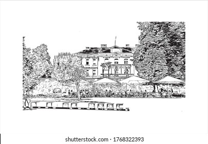 Building view with landmark of Zadar, a city on Croatia’s Dalmatian coast, is known for the Roman and Venetian ruins of its peninsular Old Town. hand drown sketch illustration in vector. 