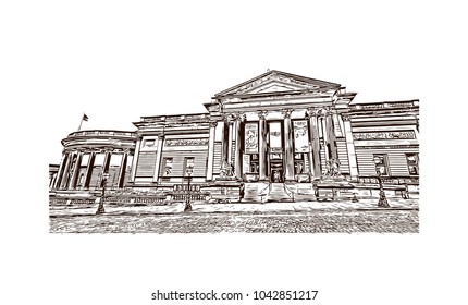 Building view of Liverpool is a maritime city in northwest England. Hand drawn sketch illustration in vector.