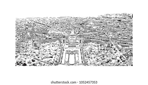 Building view in Paris Capital of France. Hand drawn sketch illustration in vector.