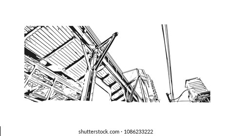 Building view with street of Toronto, the capital of the province of Ontario, is a major Canadian city. Hand drawn sketch illustration in vector.