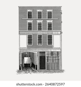 Building vintage illustration  isolated on white, vector. 