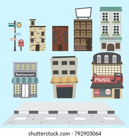 Building Vintage theme , Flat style vector , town , old city cute building