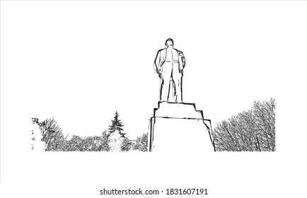 Building vith with landmark of Balashikha is a city in Russia. Hand drawn sketch illustration in vector.