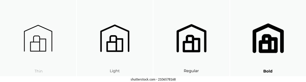 building warehouse icon. Thin, Light Regular And Bold style design isolated on white background