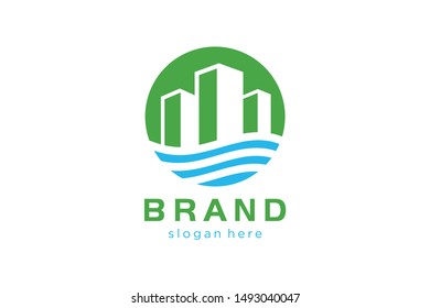 building and water in circle concept ready to use