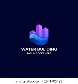 Building With Water and Illustration Vector Design Template. Abstract design concept for ecology theme, real estate agency, building company, urban landscape, city life.