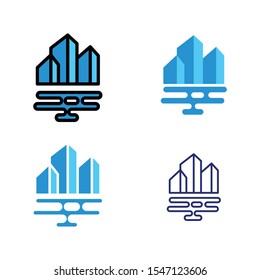 Building With Water and Illustration Vector Design Template. Abstract design concept for ecology theme, real estate agency, building company, urban landscape, city life.