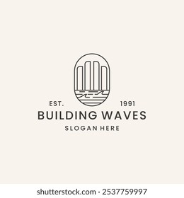 Building waves logo vector hipster vintage icon illustration