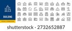 Building web icons in line style. Hotel, hospital, apartament, city, town house, mall, coffee, collection. Vector illustration.	