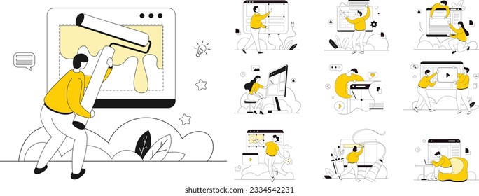 Building Website Illustration Kit,  Vector for graphic and web design.
